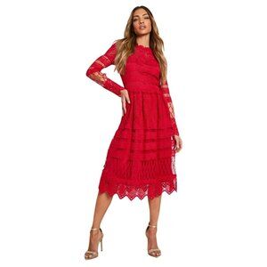 Boohoo Occasion Red Lace Dress Womens UK 12 US 8